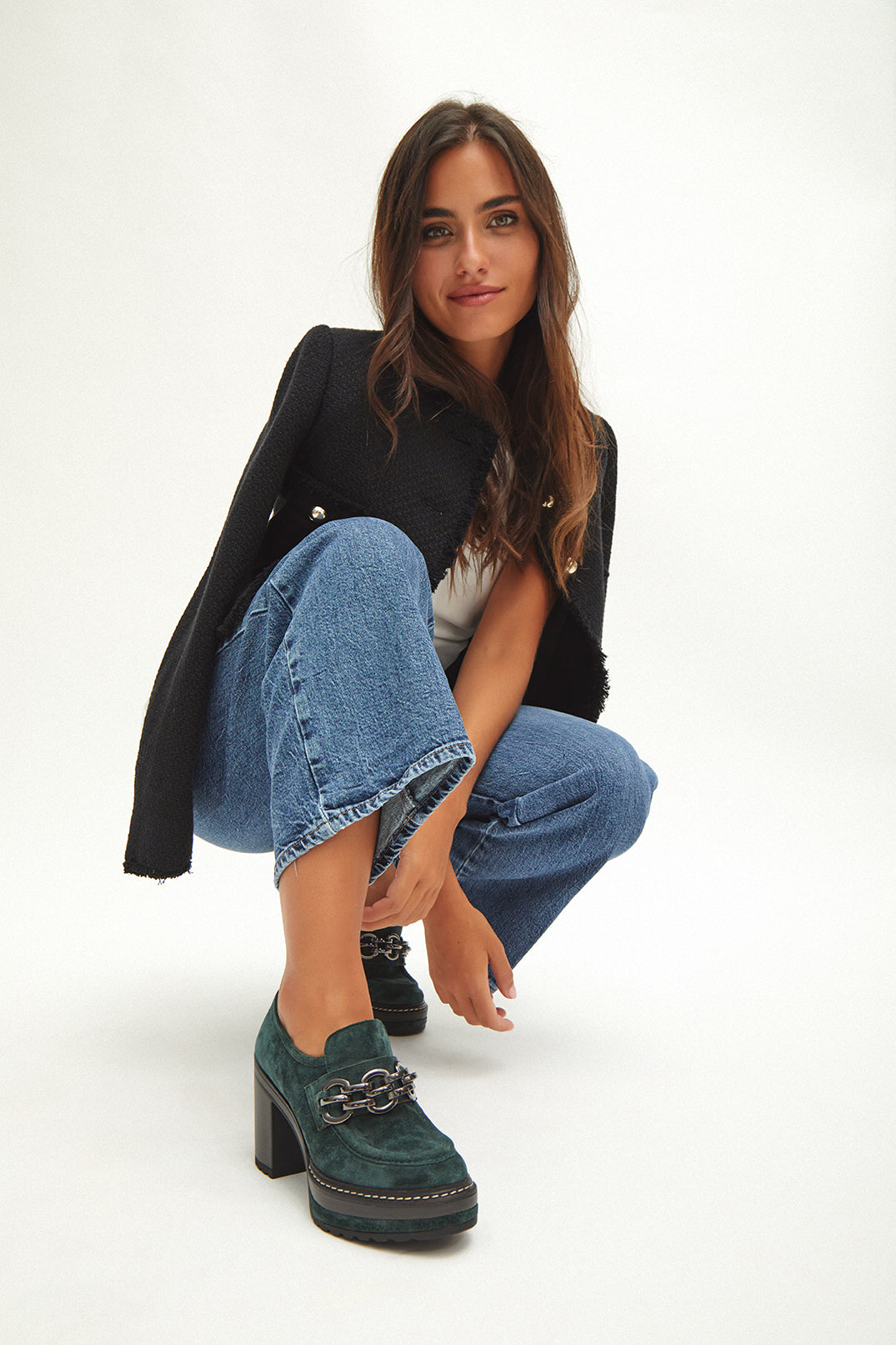 ZAPATO TACON OLIVIA VELOUR PETROLEO