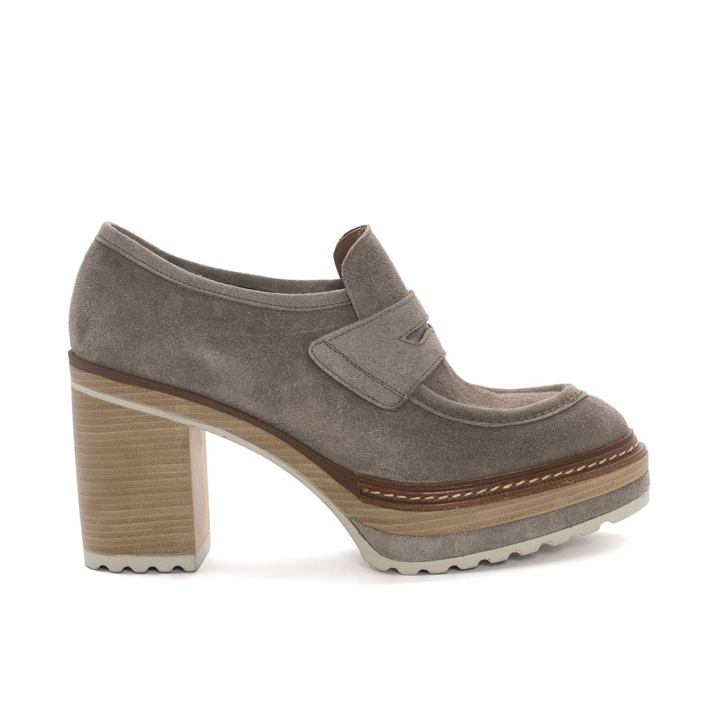 ZAPATO TACON OLIVIA VELOUR TOPO