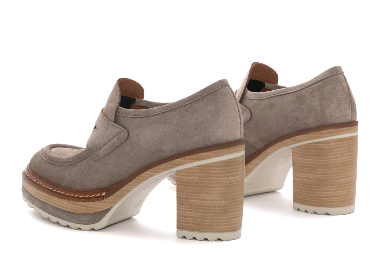 OLIVIA VELOUR TAUPE HEEL SHOE