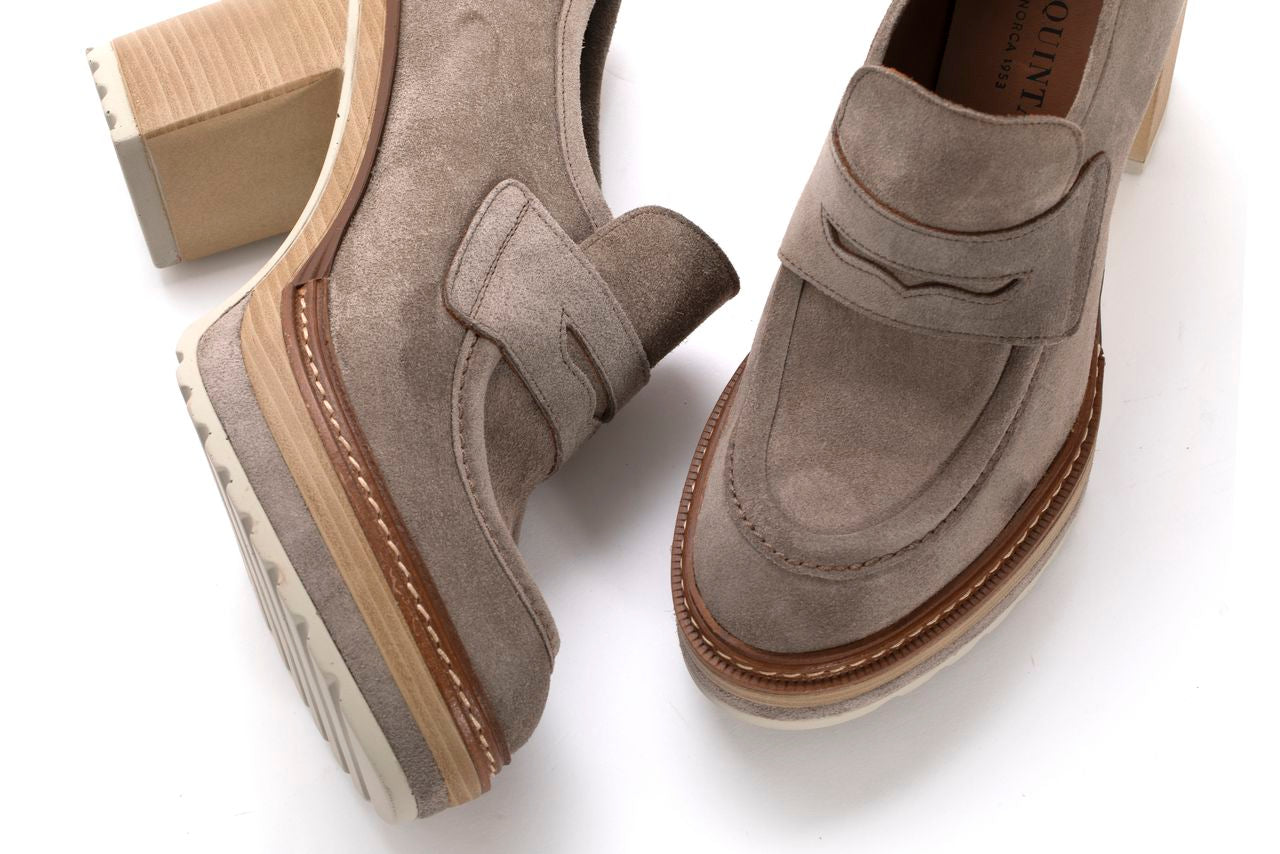 OLIVIA VELOUR TAUPE HEEL SHOE