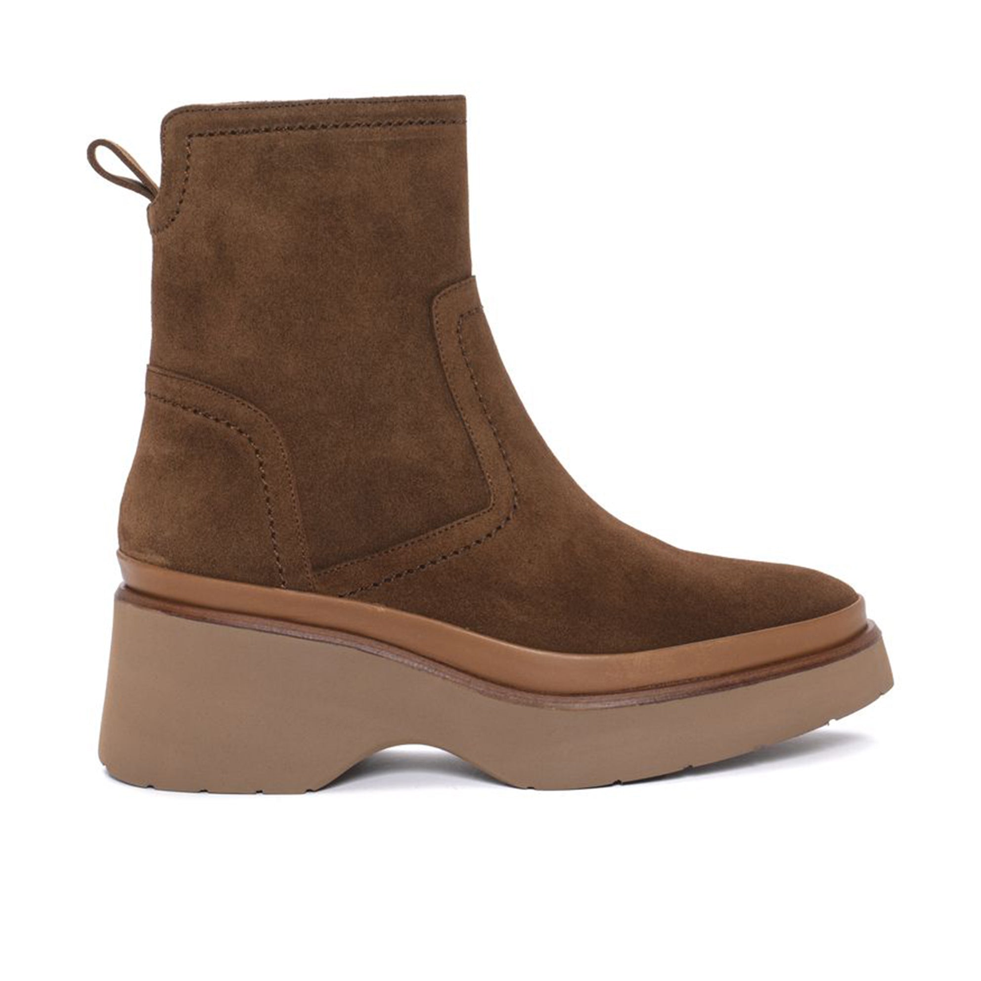 RAQUEL VELOUR TOFFE PLATFORM ANKLE BOOT