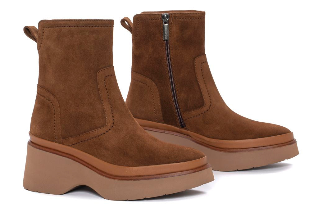 RAQUEL VELOUR TOFFE PLATFORM ANKLE BOOT