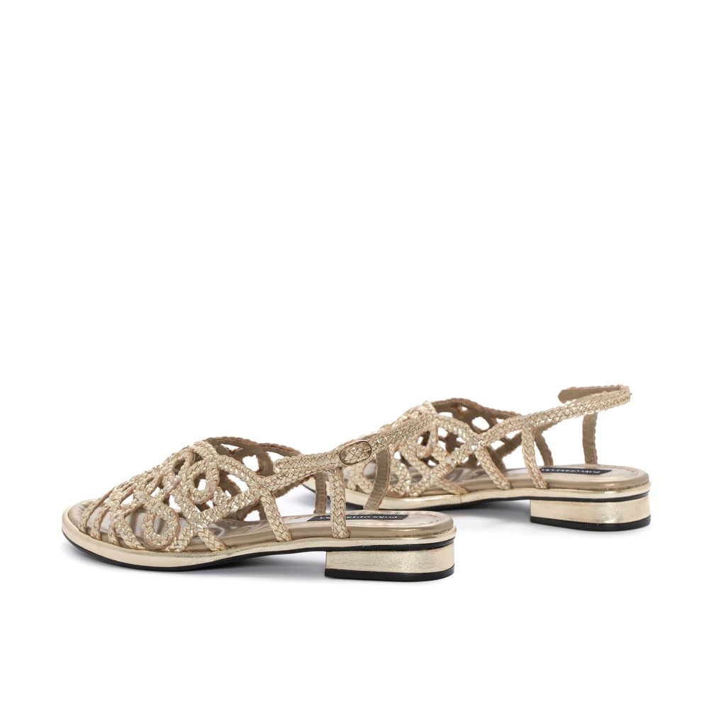 SANDALIA PLANA DIANA METAL PLATINO