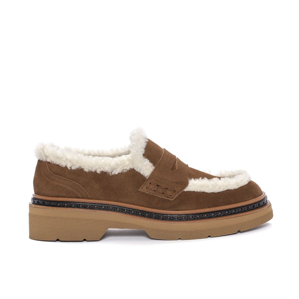 MOCASÍN PLATAFORMA YANNY VELOUR TOFFE + MOUTON BEIGE