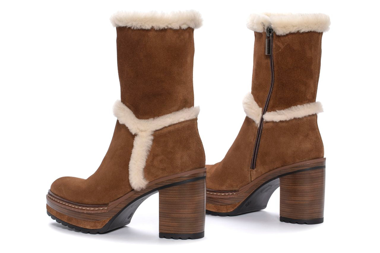 BOTIN TACON OLIVIA VELOUR TOFFE + MOUTON BEIGE