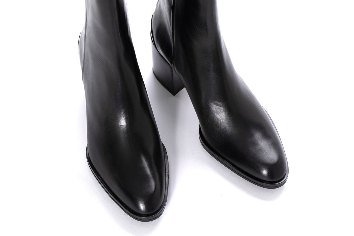 MEGHAN BABY CALF BLACK HEEL ANKLE BOOT