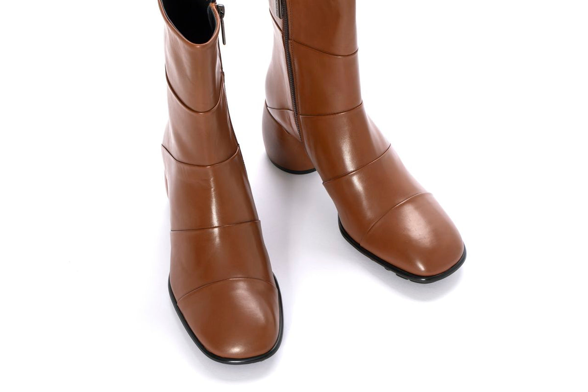 VICHY TOFFEE BABY CALF HEELED ANKLE BOOTS