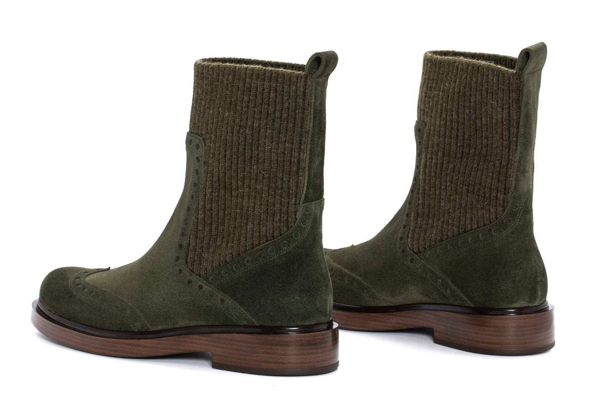 SELINE MOSS VELOUR + STRETCH WOOL ANKLE BOOTS