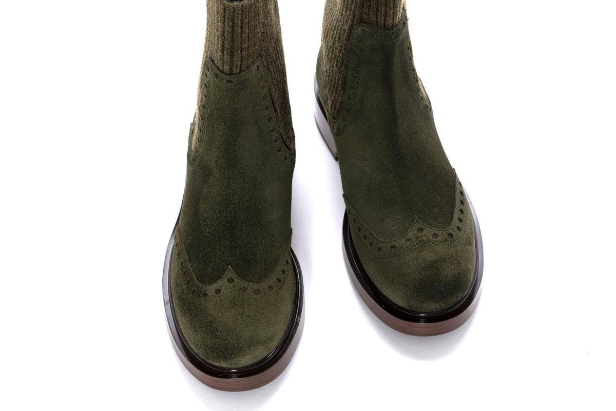 SELINE MOSS VELOUR + STRETCH WOOL ANKLE BOOTS