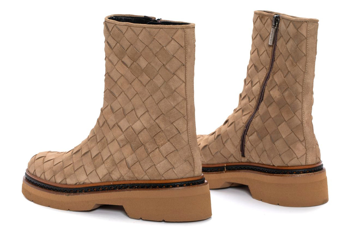 YANNY 15MM VELOUR TAUPE PLATFORM ANKLE BOOT