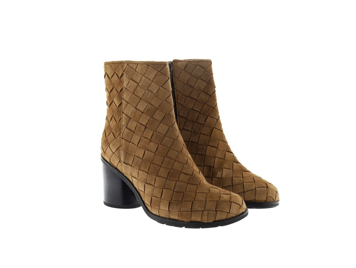 TANIA 15MM HEELED ANKLE BOOT IN TOFFEE VELOUR
