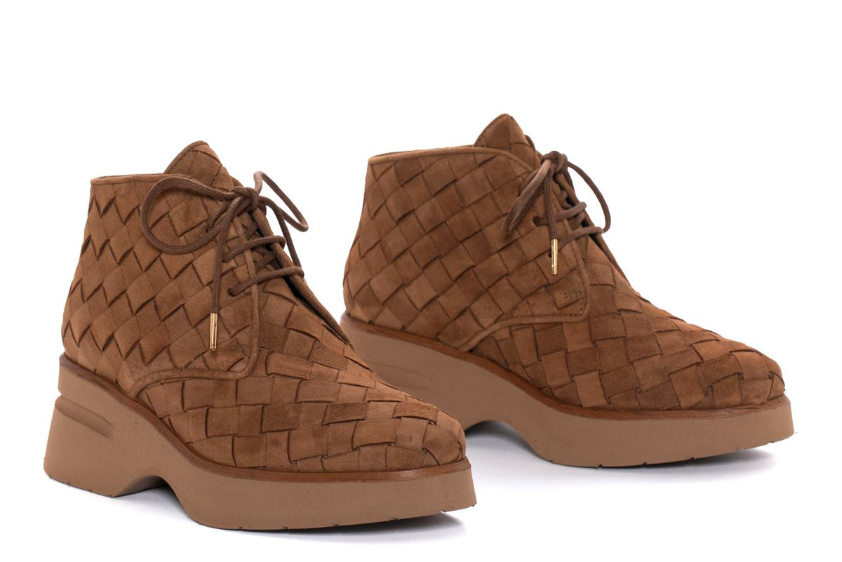 RAQUEL 15MM VELOUR TOFFE PLATFORM ANKLE BOOT