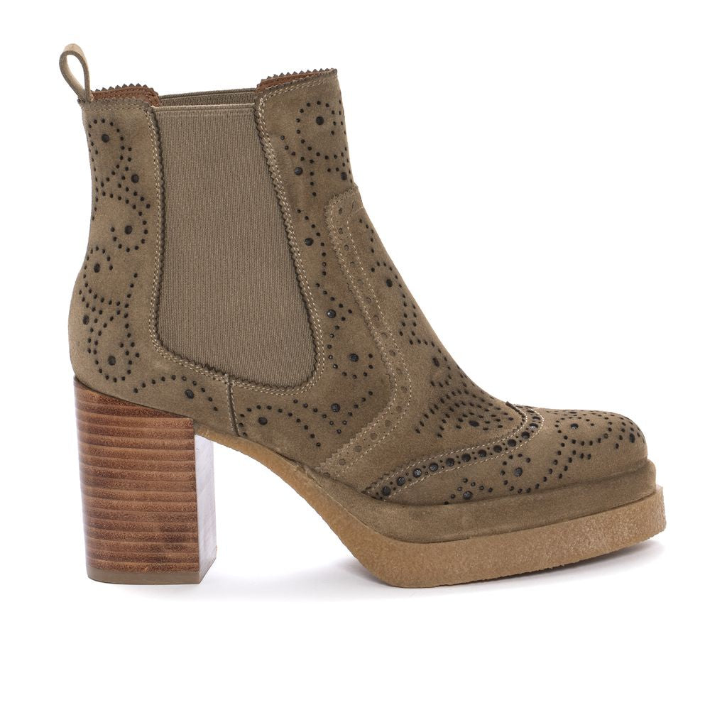 NAYLA TAUPE VELOUR HEEL ANKLE BOOTS