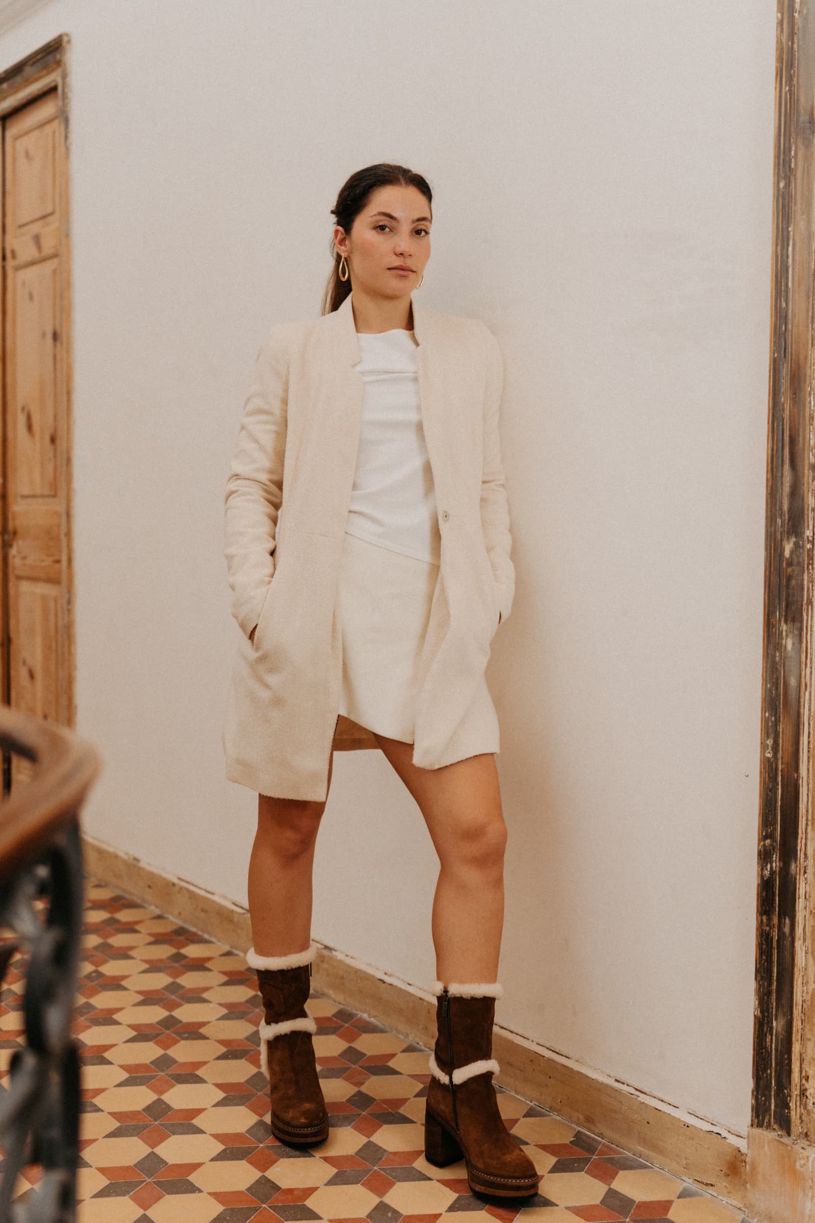 BOTIN TACON OLIVIA VELOUR TOFFE + MOUTON BEIGE