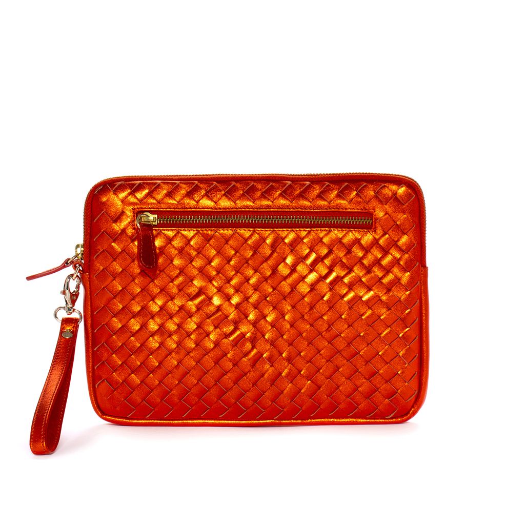 BOLSO DE MANO V162 TRENZADO METAL ORANGE