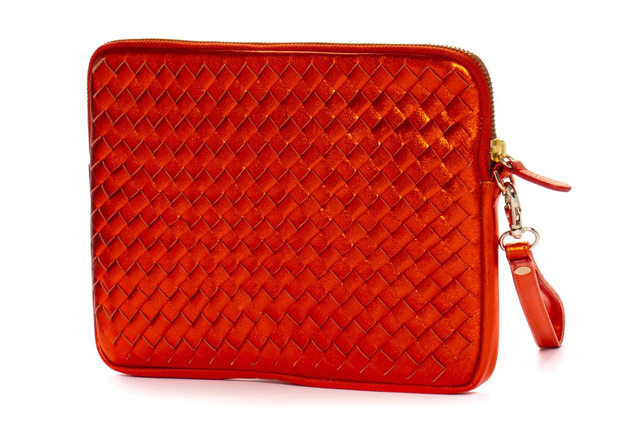 BOLSO DE MANO V162 TRENZADO METAL ORANGE