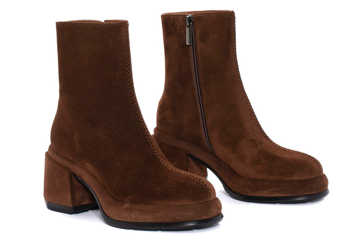 LAURA EBONY VELOUR HEELED ANKLE BOOTS