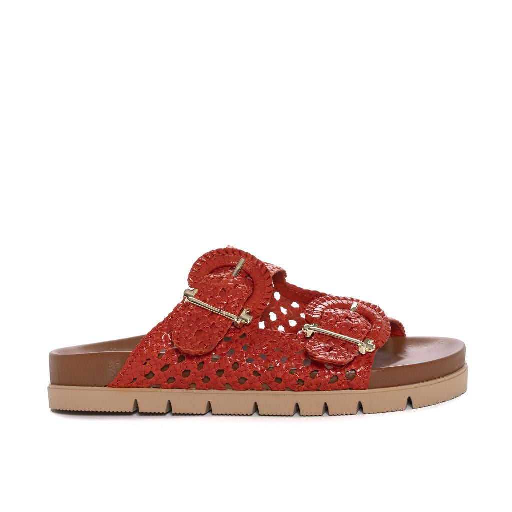 SANDALIA PLANA FUSSBETT CAIMAN MANDARINA