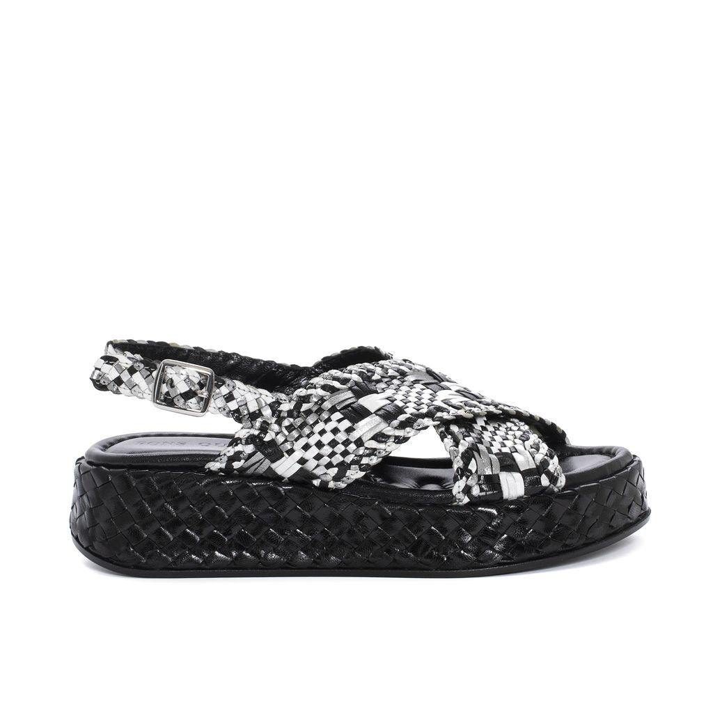 SANDALIA PLATAFORMA MAUI TRENZADO 8 MM NEGRO+SILVER+MILK