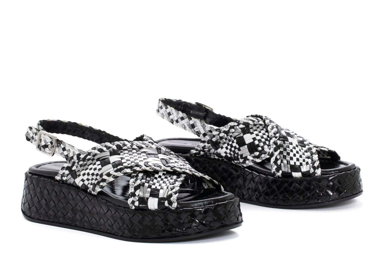 SANDALIA PLATAFORMA MAUI TRENZADO 8 MM NEGRO+SILVER+MILK