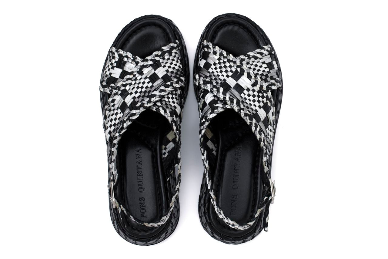 SANDALIA PLATAFORMA MAUI TRENZADO 8 MM NEGRO+SILVER+MILK