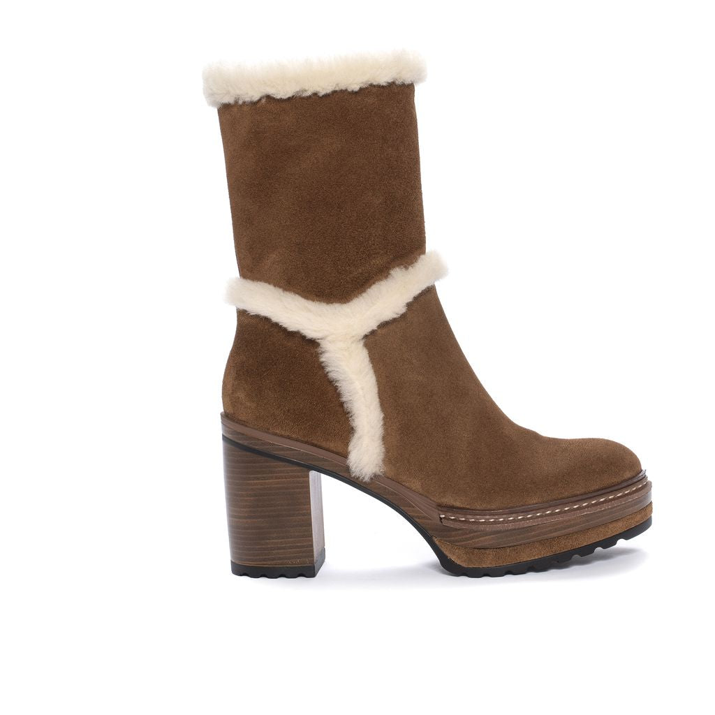 BOTIN TACON OLIVIA VELOUR TOFFE + MOUTON BEIGE