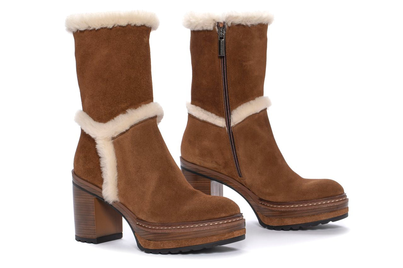 BOTIN TACON OLIVIA VELOUR TOFFE + MOUTON BEIGE