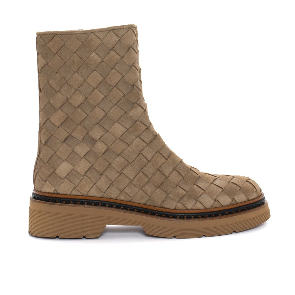 YANNY 15MM VELOUR TAUPE PLATFORM ANKLE BOOT