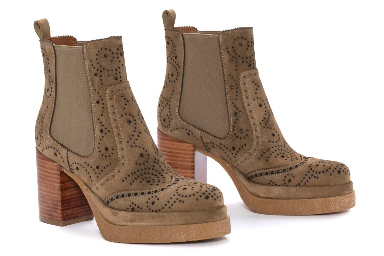 NAYLA TAUPE VELOUR HEEL ANKLE BOOTS