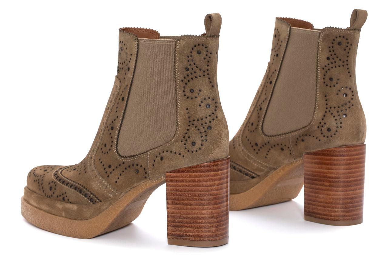 NAYLA TAUPE VELOUR HEEL ANKLE BOOTS