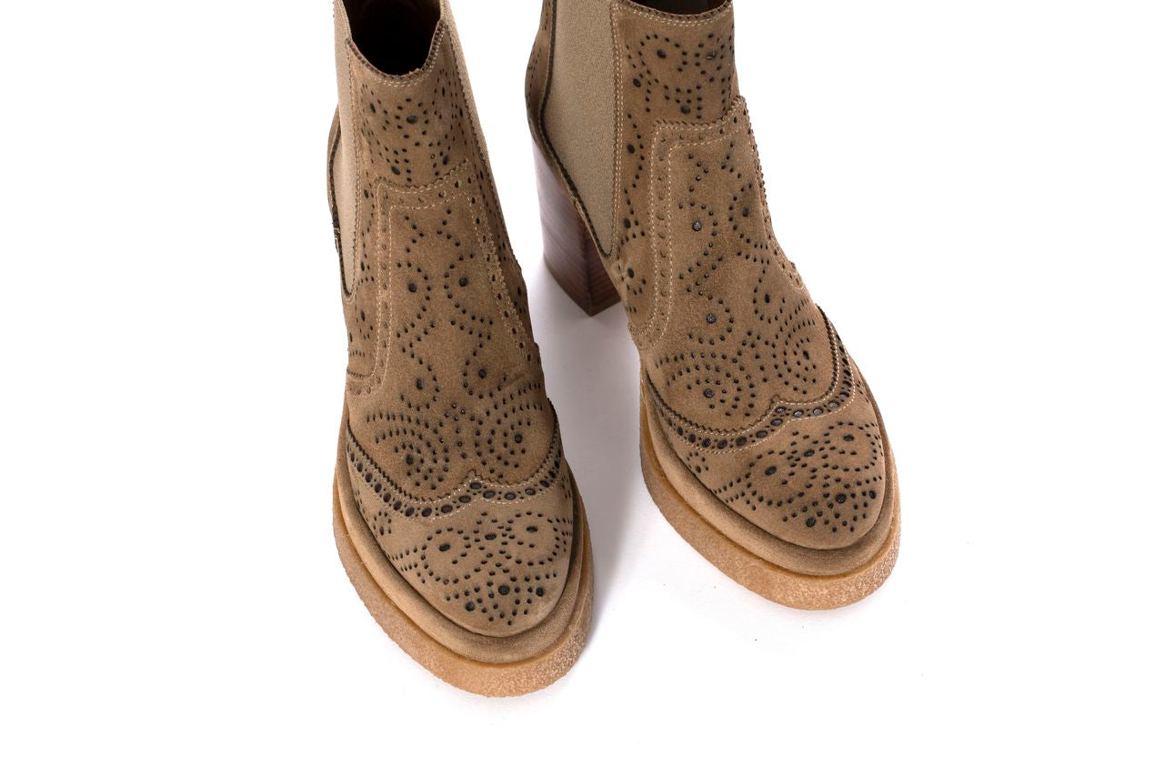NAYLA TAUPE VELOUR HEEL ANKLE BOOTS