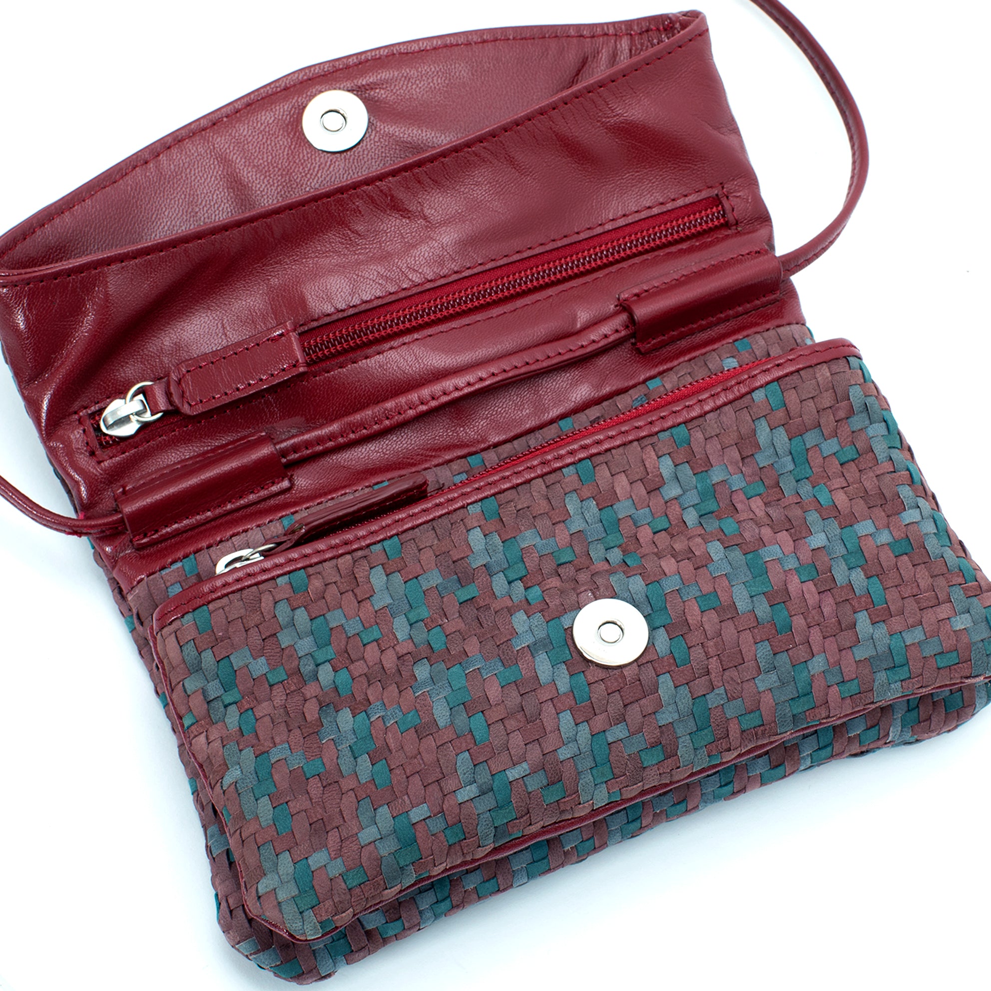 BANDOLERA TRENZADA PIEL CHERRY