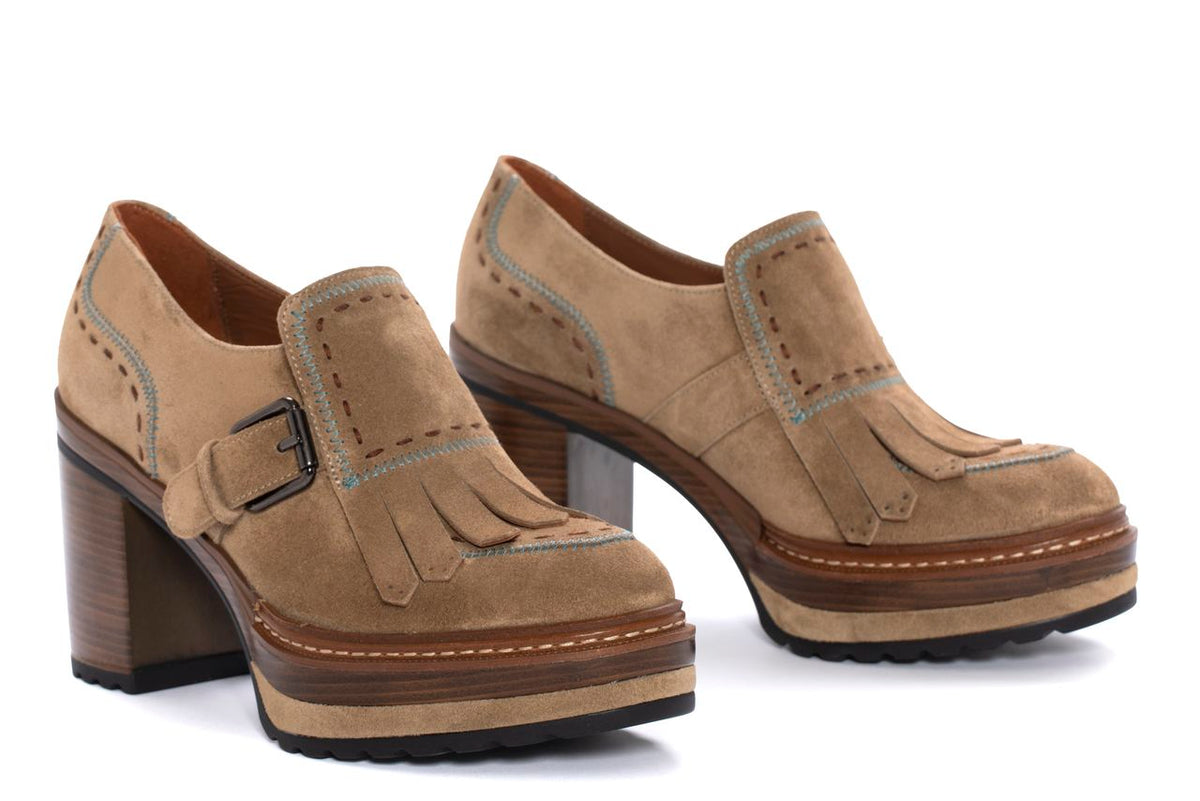 ZAPATO TACON OLIVIA VELOUR TAUPE