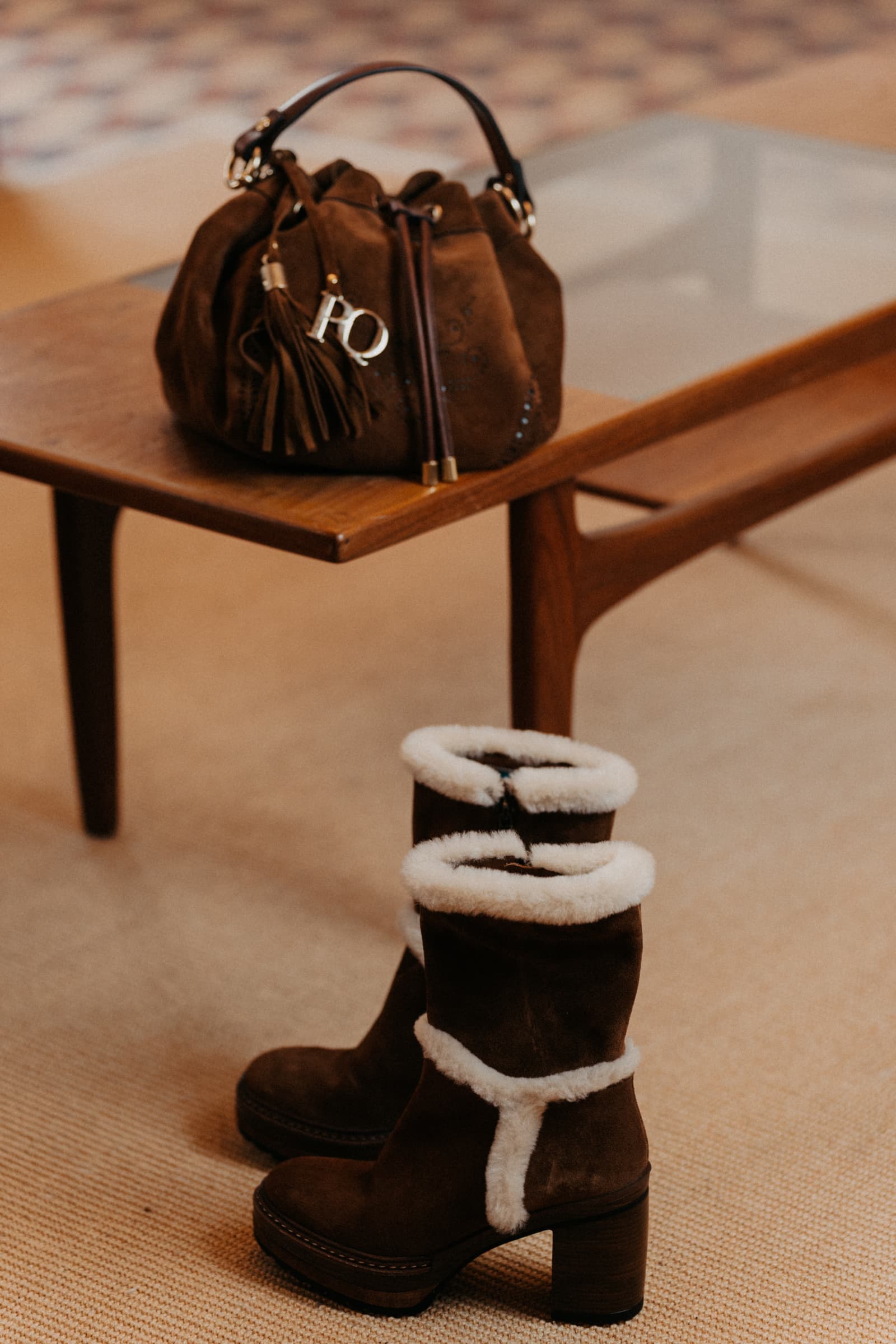 BOTIN TACON OLIVIA VELOUR TOFFE + MOUTON BEIGE