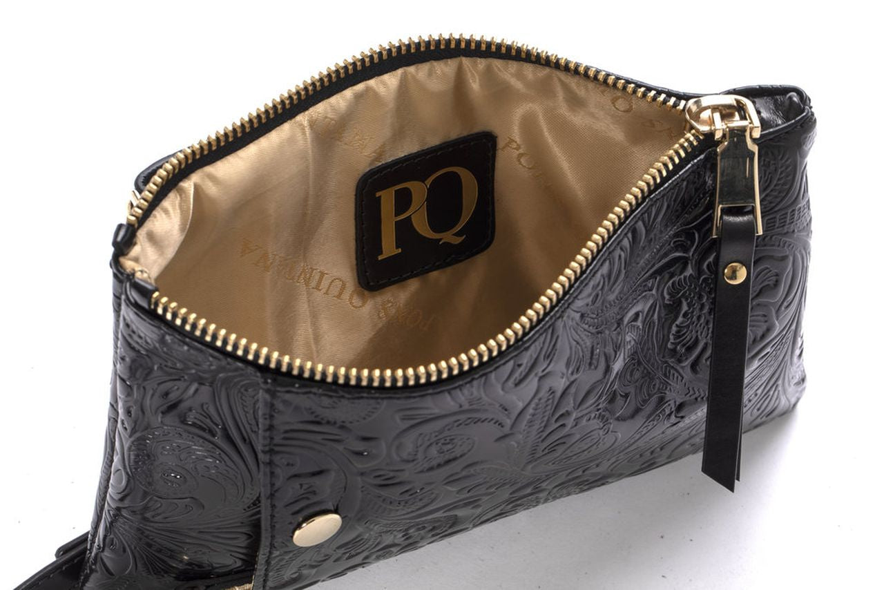 MOBILE PHONE CROSSBODY BAG V186 BLACK LEATHER